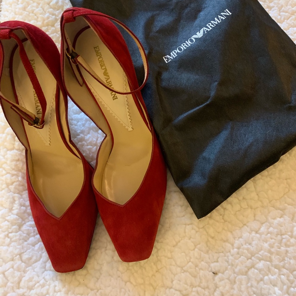 Emporio Armani deep red heeled pumps